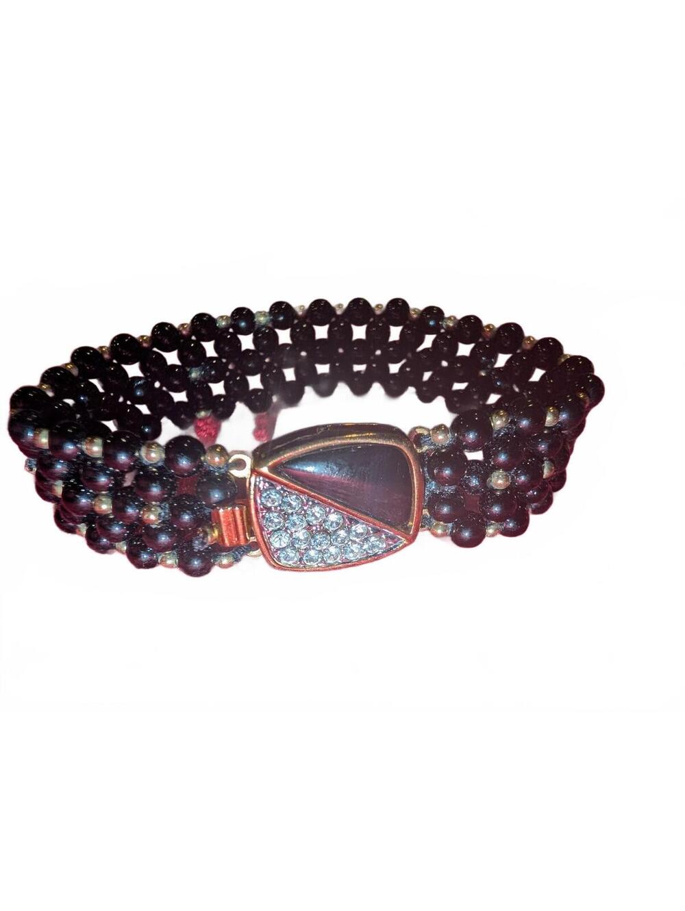 Beaded Black Multi-Strand Bracelet with Decorative Clasp